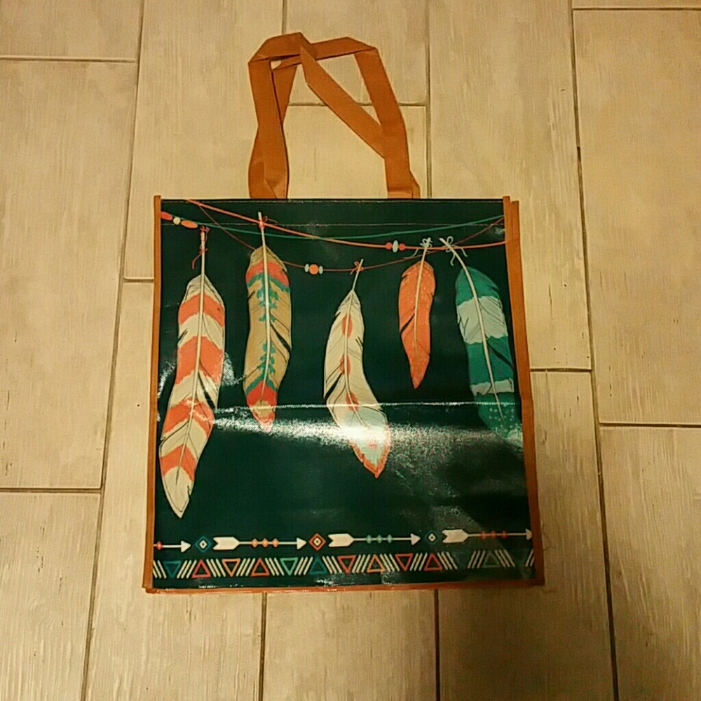 Black Tote with Feather Design